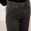 Jeans straight taille haute strass denim gris femme