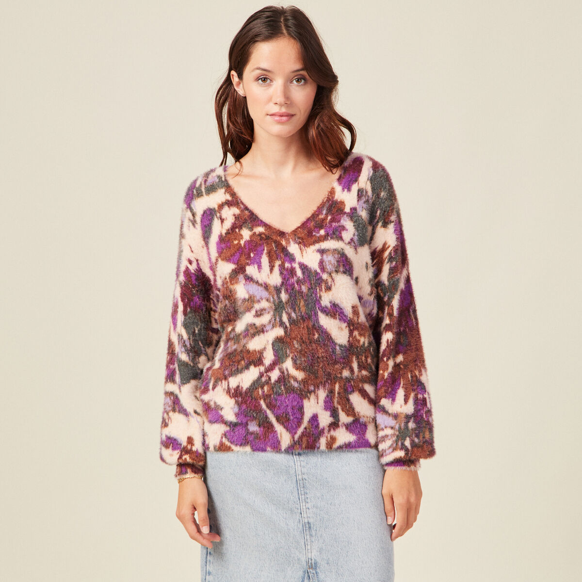 Pull manches longues violet femme