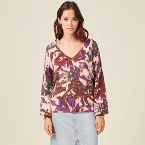 Pull manches longues violet femme