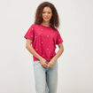 T-shirt droit col rond brod&eacute; en coton rouge clair femme