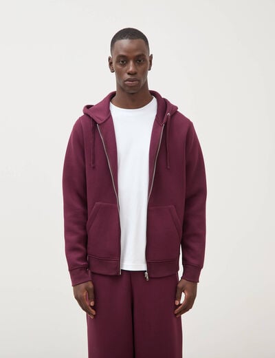 Sweat ample &agrave; capuche manches longues prune homme