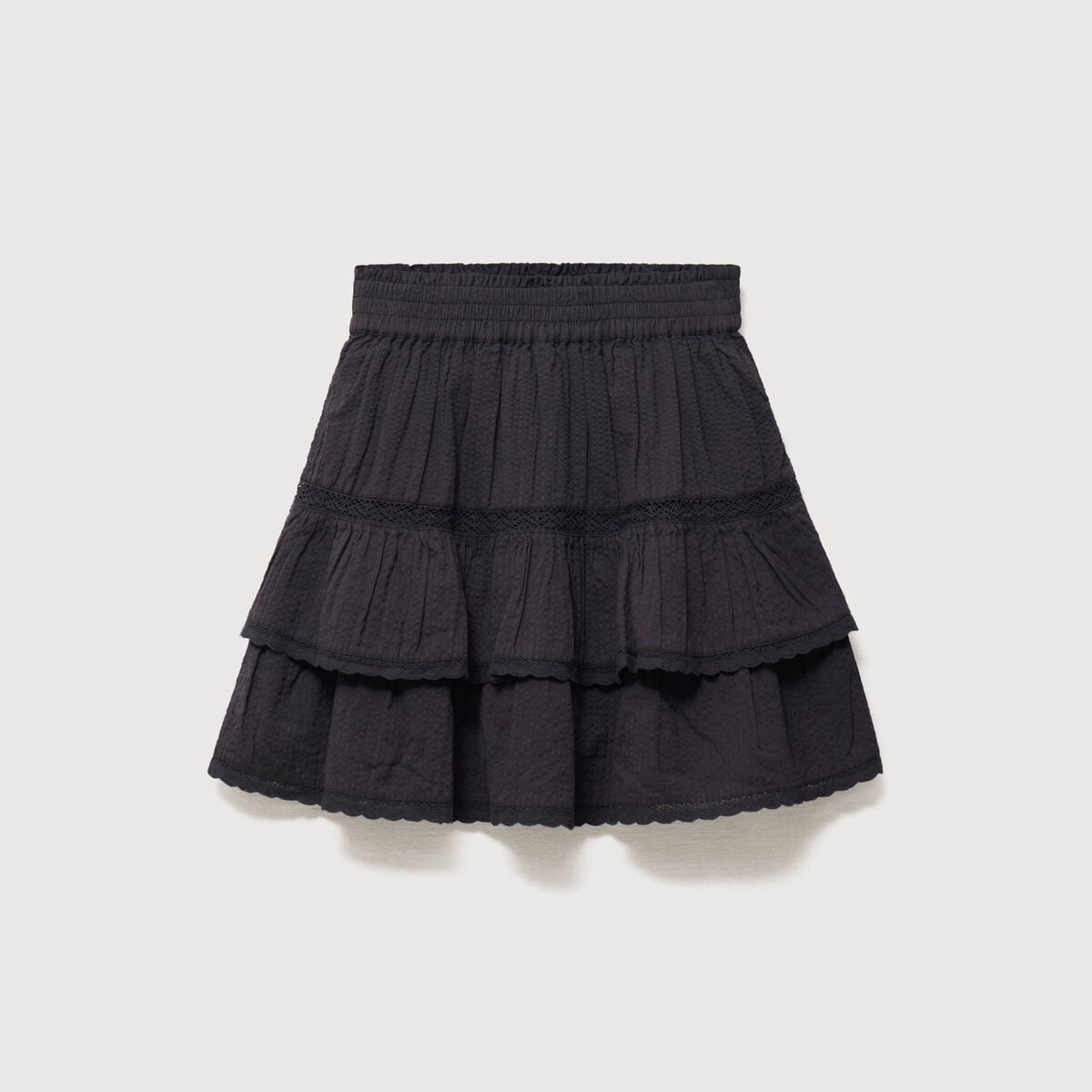 Mini-jupe fluide en coton doubl&eacute;e noir femme