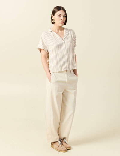Chemise manches 3/4 beige moyen femme