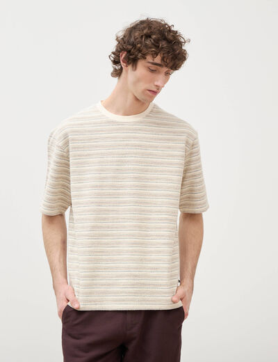 T-shirt col rond manches courtes ecru homme