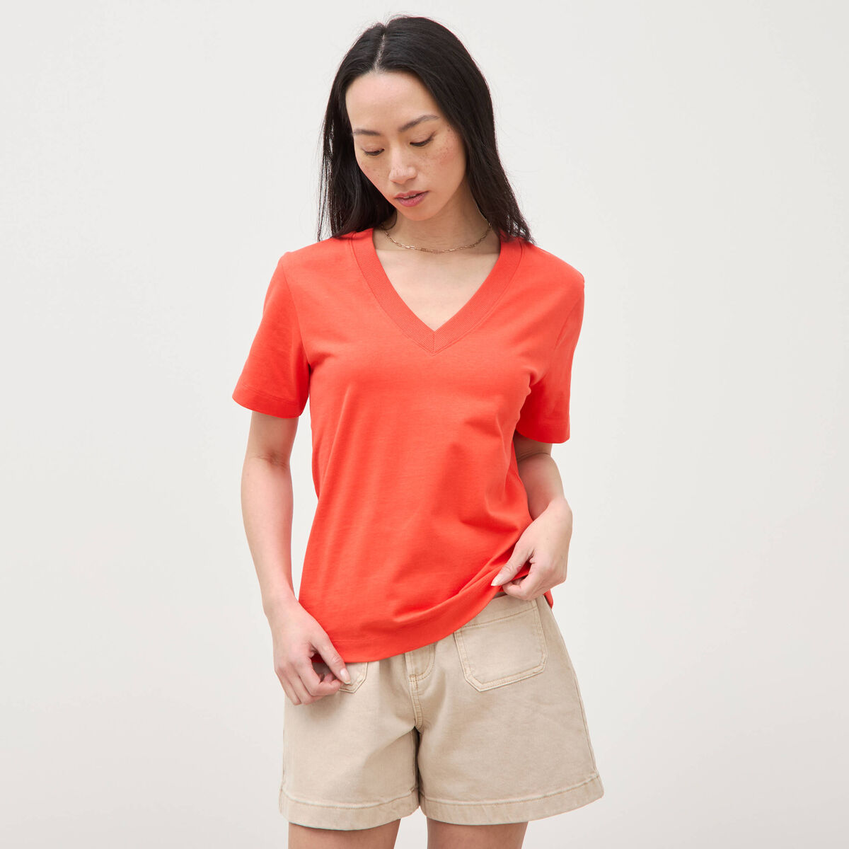 T-shirt manches courtes orange fonc&eacute; femme