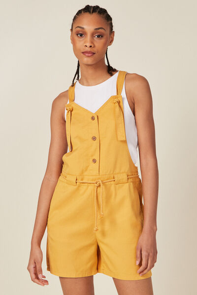 Combishort ceinturée jaune femme