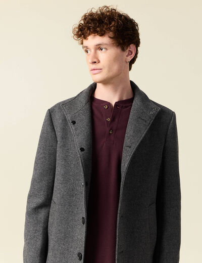 Manteau droit mi-long col montant gris fonc&eacute; homme