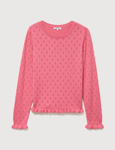 Pull droit col rond manches longues vieux rose femme