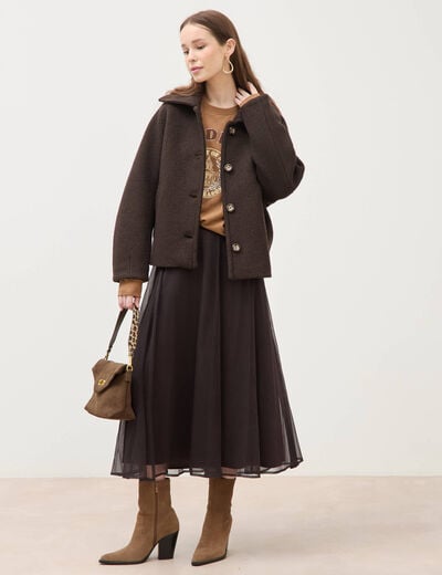 Manteau oversize court col tailleur marron fonc&eacute; femme