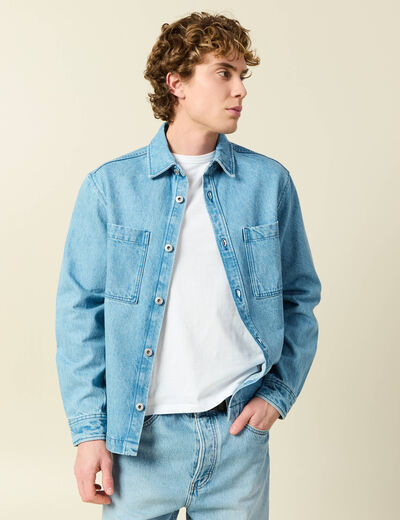 Surchemise en jeans coton coupe droite denim bleach homme