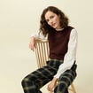 Pull 2 en 1 col rond manches longues marron femme