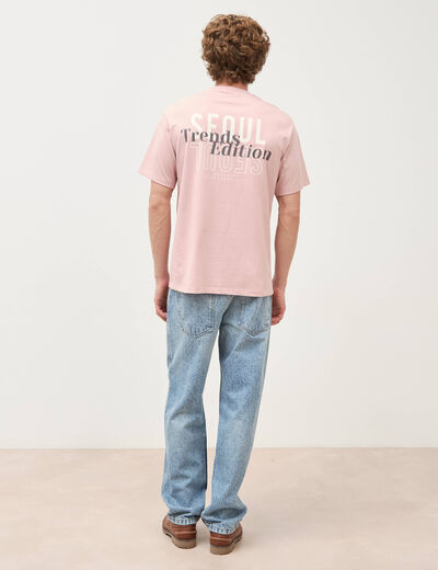 T-shirt droit en coton col ras du cou rose pastel homme