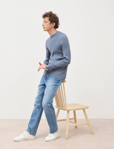 Pull col rond bleu gris homme