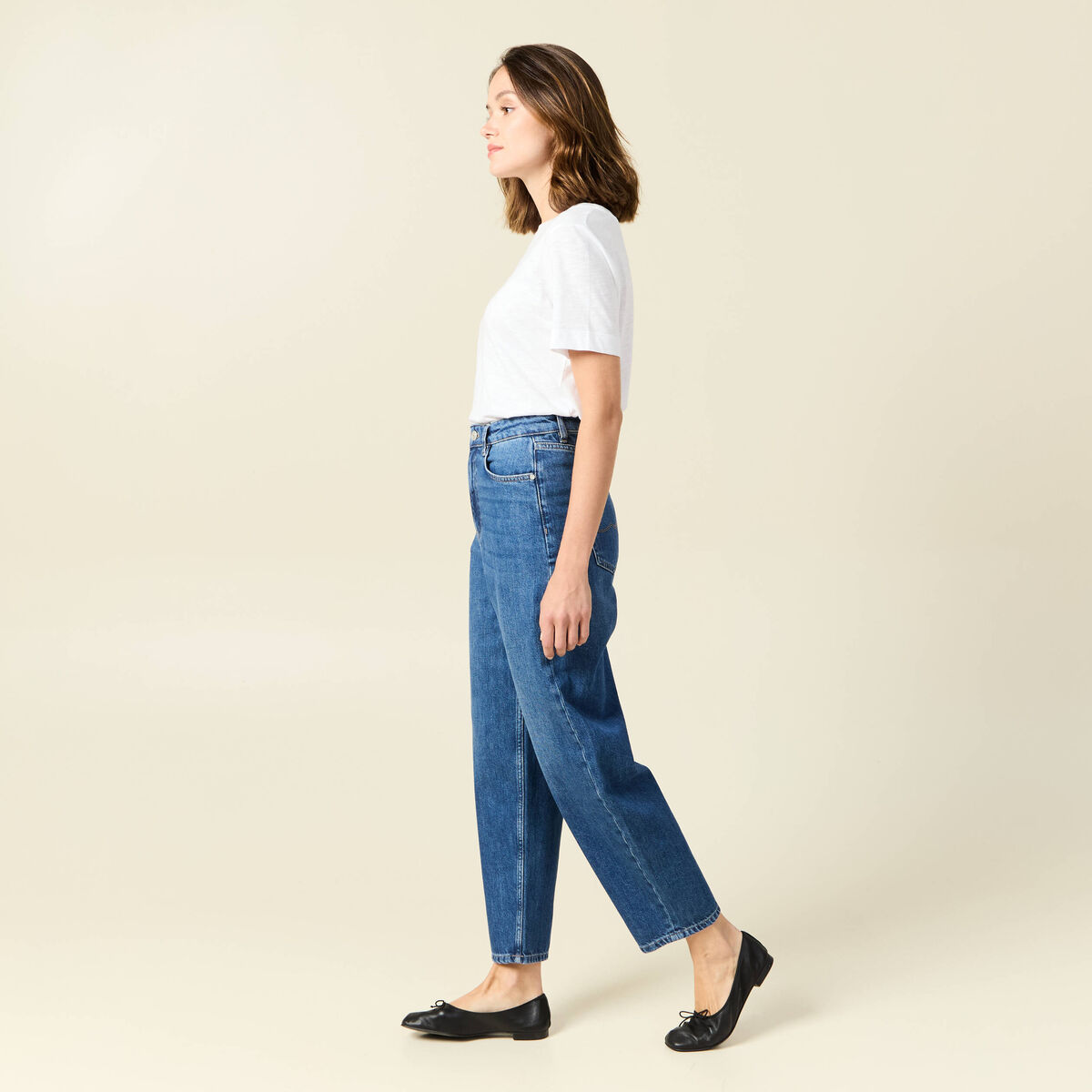 Jeans barrel taille haute denim stone femme