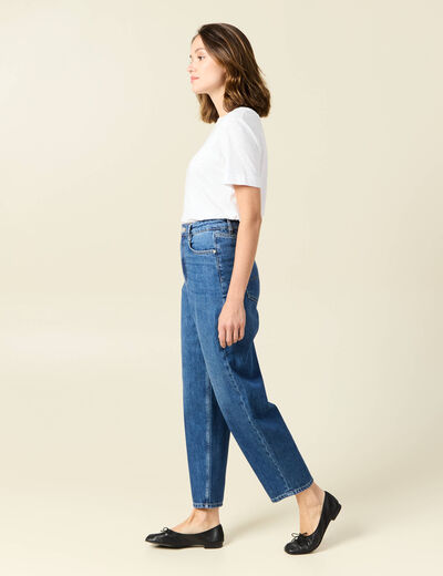 Jeans barrel taille haute denim stone femme