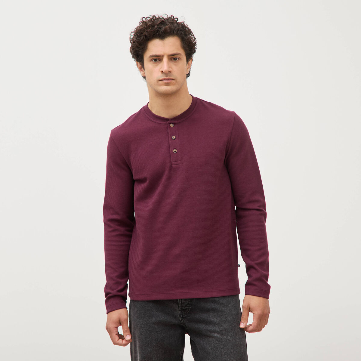 T-shirt manches longues prune homme