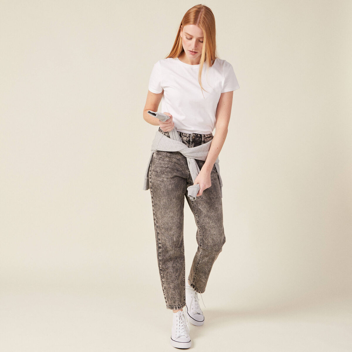Jeans straight 5 poches denim snow gris femme