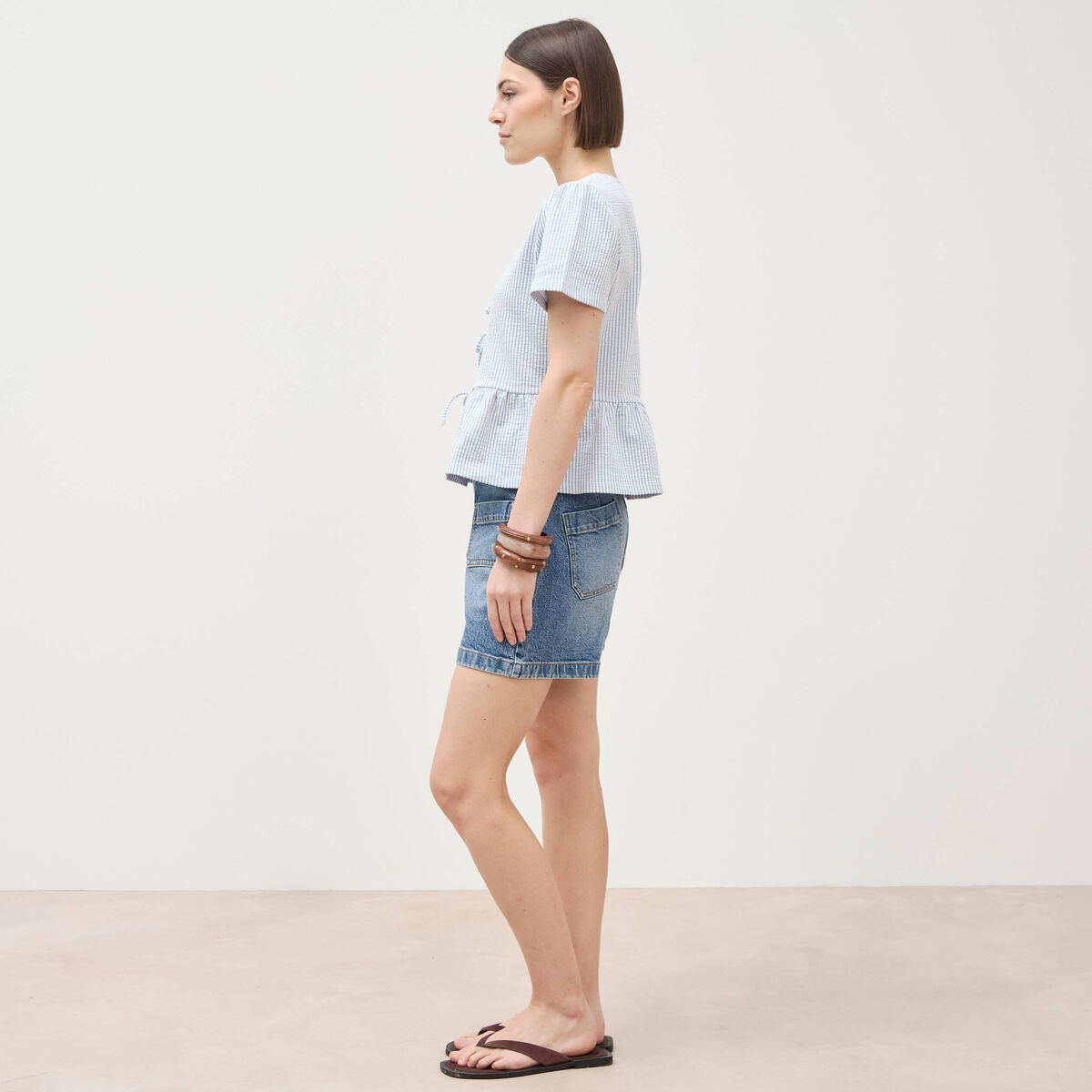 Blouse manches courtes bleu pastel femme