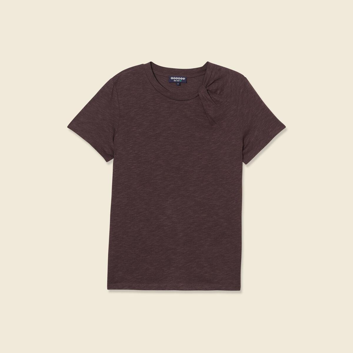 T-shirt col rond manches courtes marron femme
