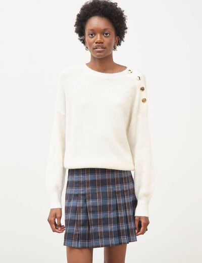 Pull droit col rond manches longues ecru femme
