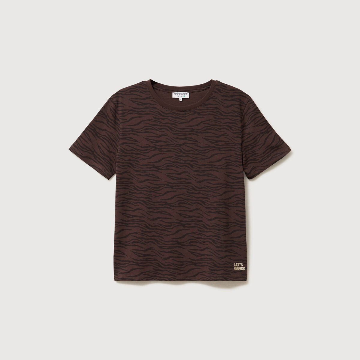 T-shirt droit col rond manches courtes marron chocolat femme