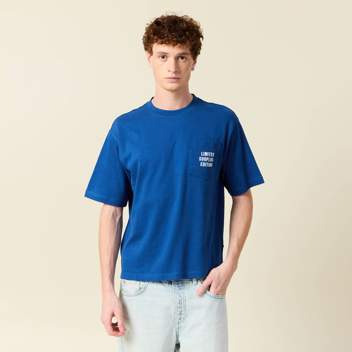 T-shirt oversize en coton bleu roi homme