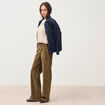 Pantalon large taille haute en velours vert olive femme