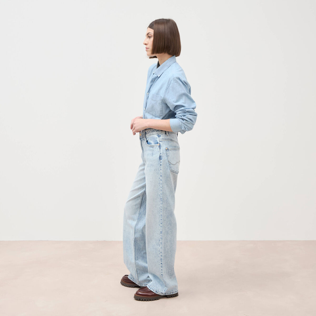 Jeans large taille standard denim snow bleu femme
