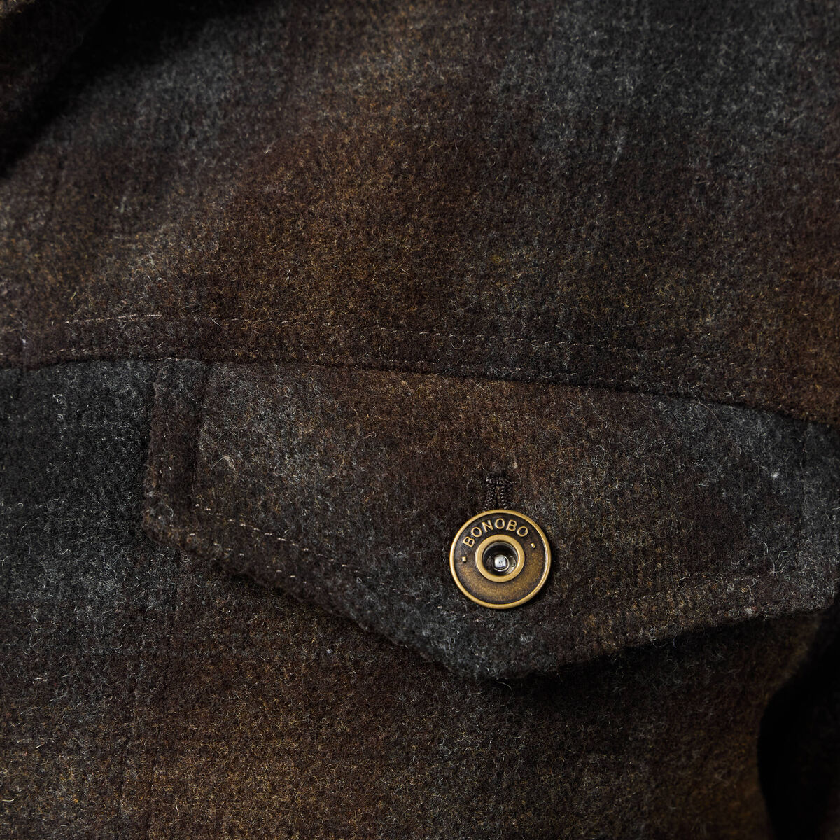 Veste droite courte col chemise marron fonc&eacute; homme