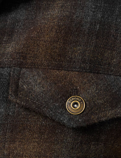 Veste droite courte col chemise marron fonc&eacute; homme