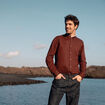 Chemise manches longues bordeaux homme
