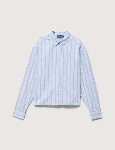 Chemise droite manches longues ray&eacute;e bleu clair femme
