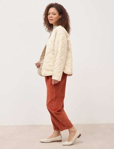 Veste oversize manches longues doubl&eacute;e creme femme