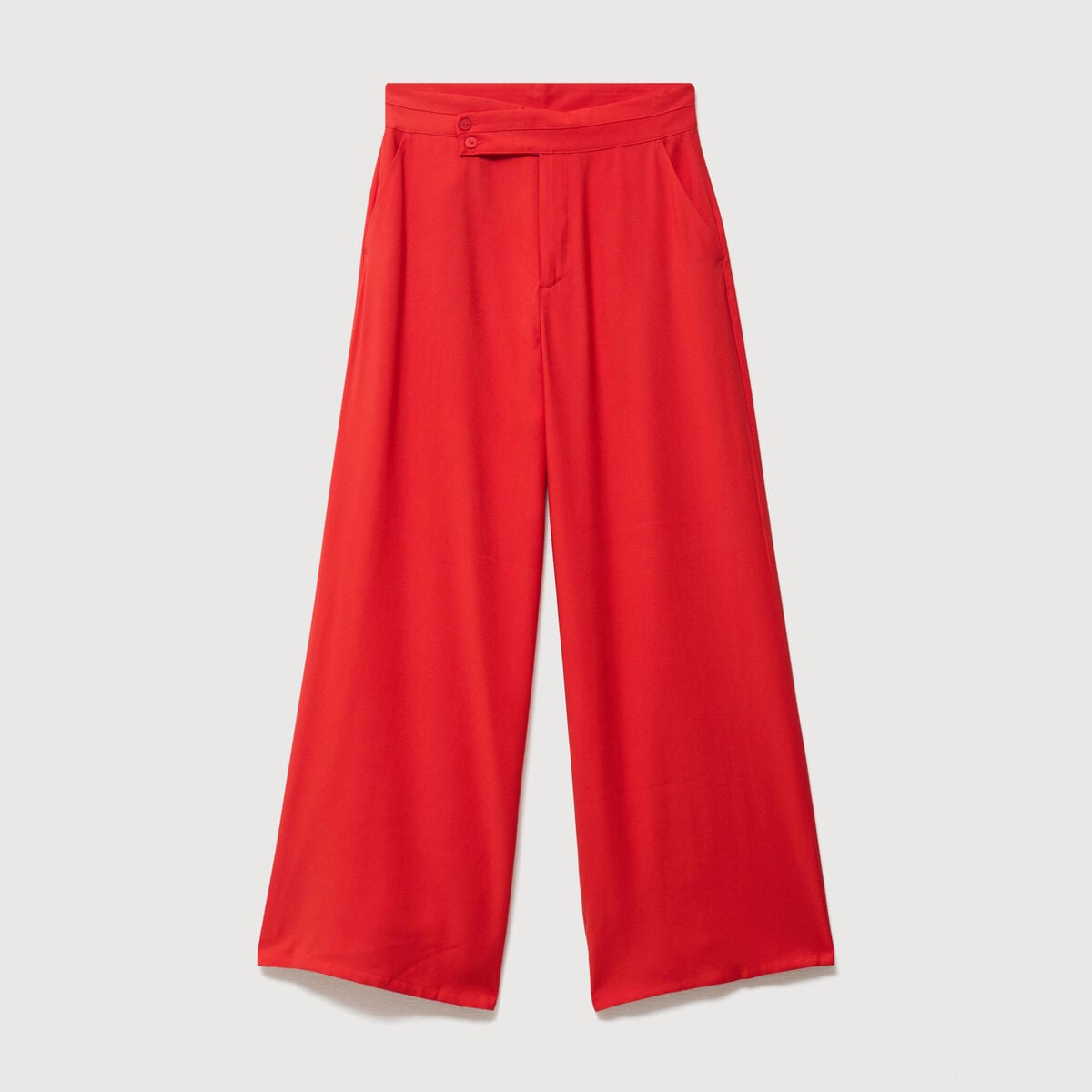 Pantalon large taille haute ceinture rouge femme