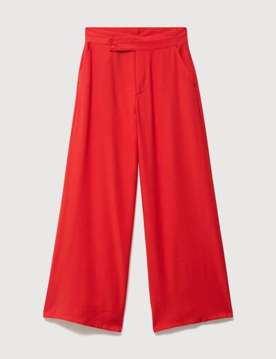 Pantalon large taille haute ceinture rouge femme