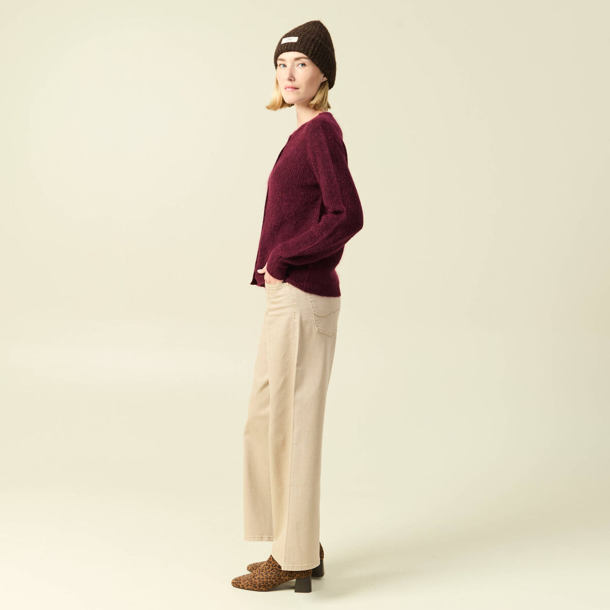 Gilet manches longues bordeaux femme