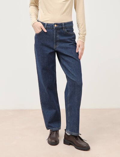 Jeans straight 7/8&egrave;me taille haute denim brut femme