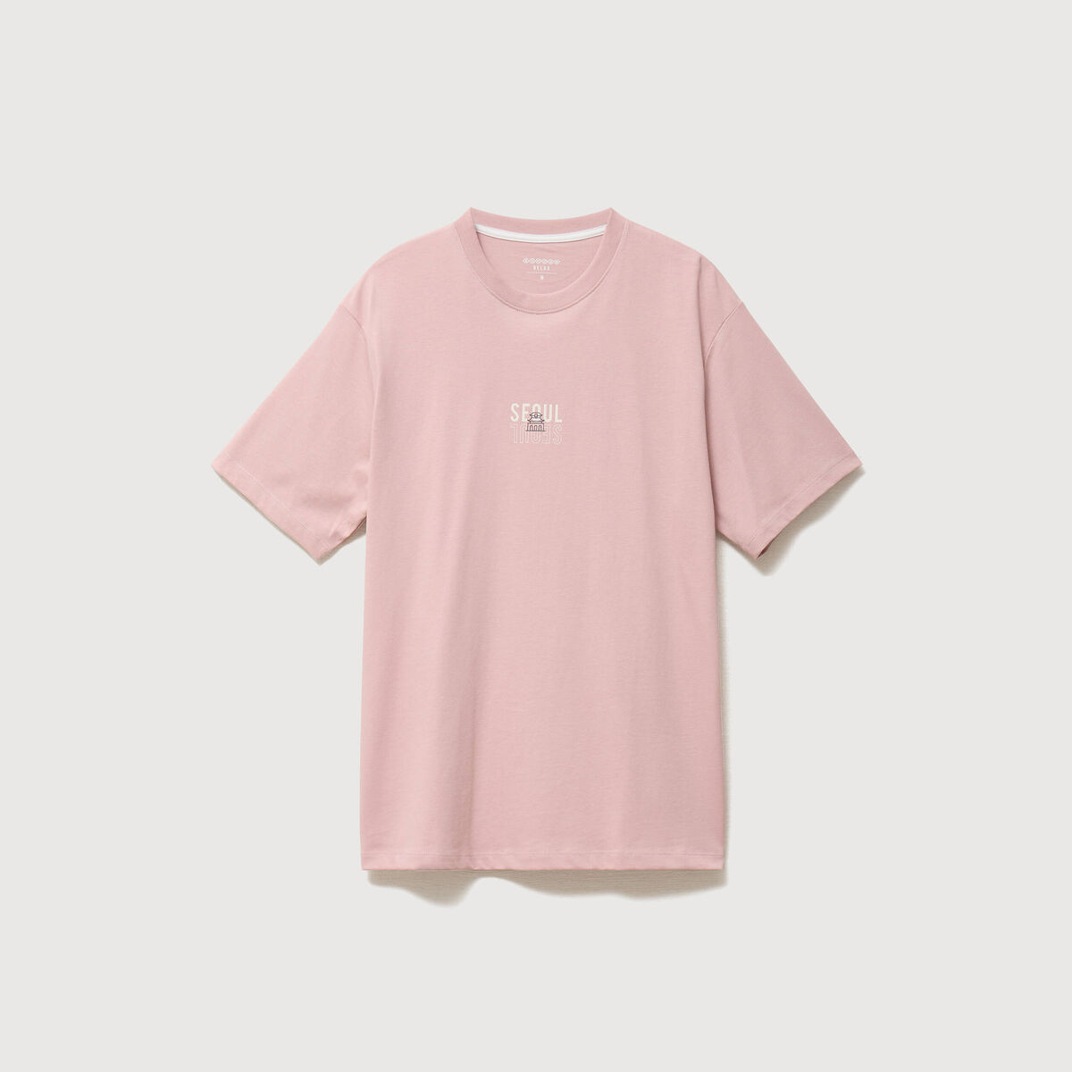 T-shirt droit en coton col ras du cou rose pastel homme