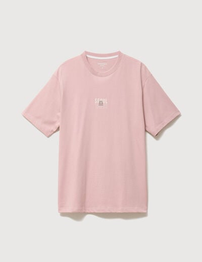 T-shirt droit en coton col ras du cou rose pastel homme