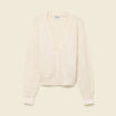 Gilet ajour&eacute; col V manches longues creme femme