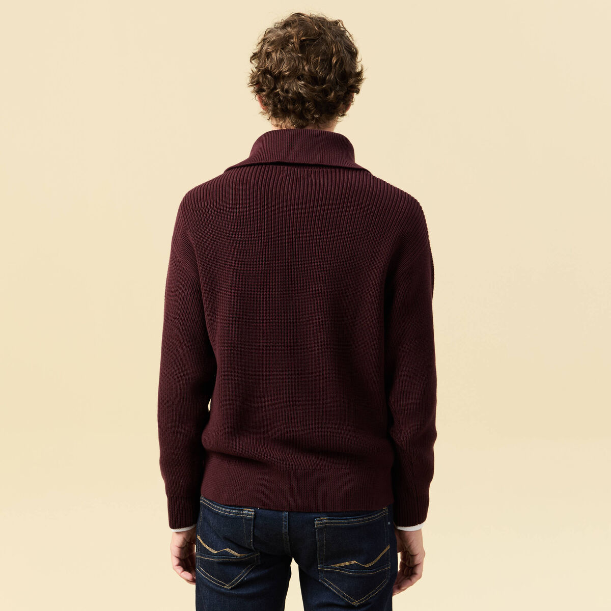 Pull droit manches longues bordeaux homme