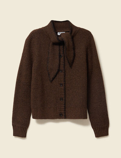 Pull col rond manches longues marron fonc&eacute; femme