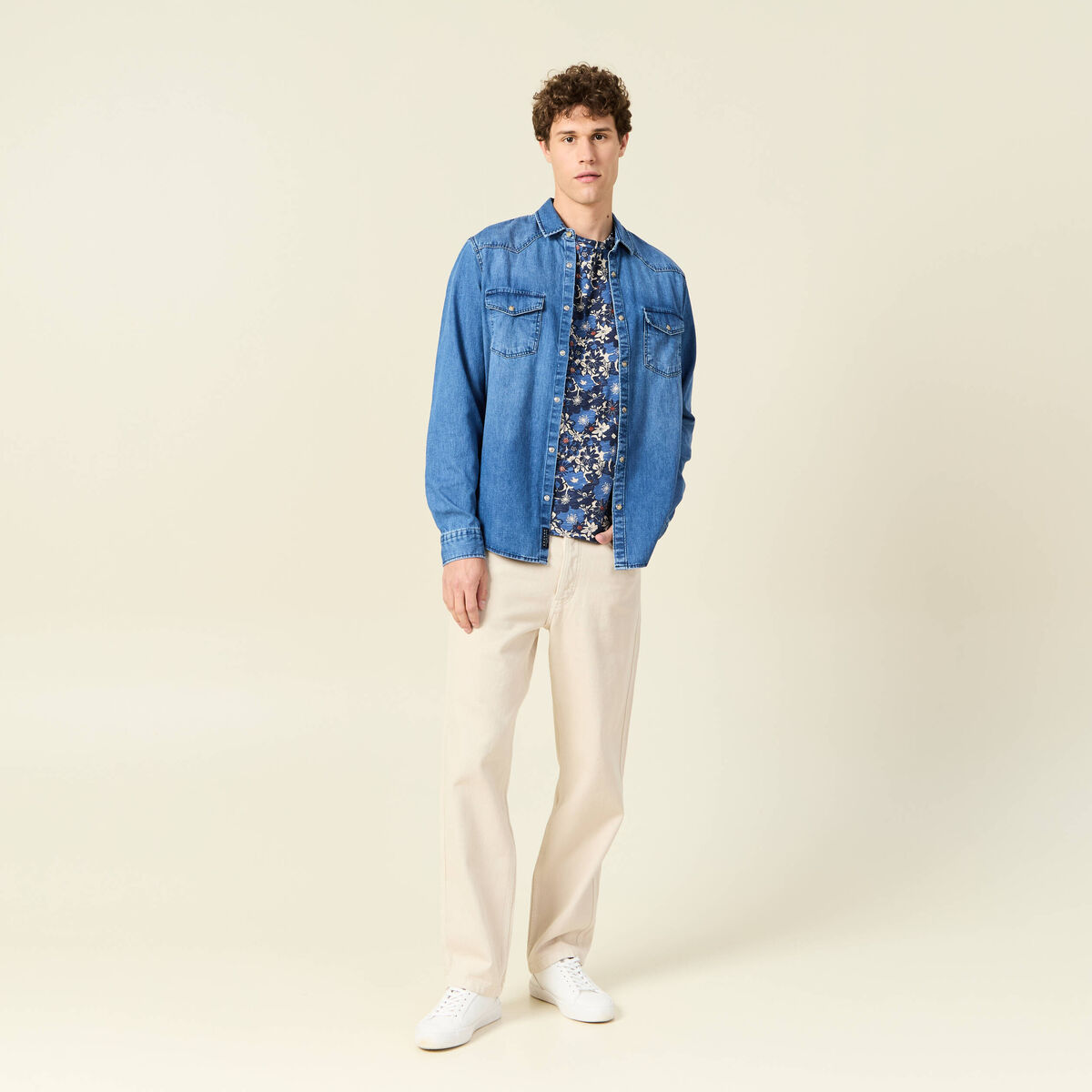 Chemise manches longues denim brut homme