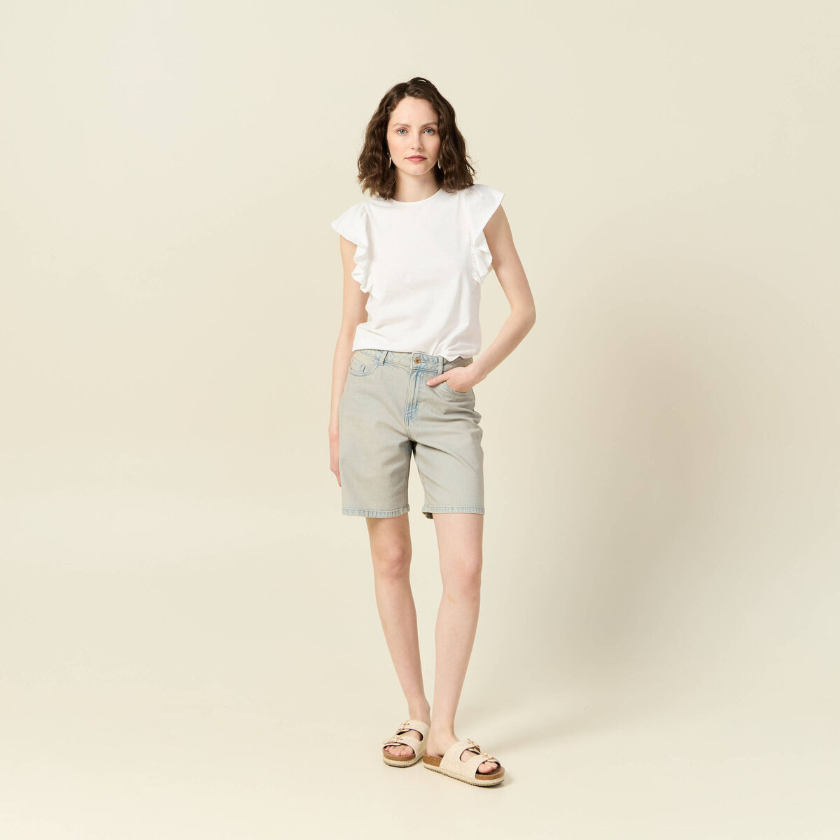 Bermuda droit en jean bleu ciel femme