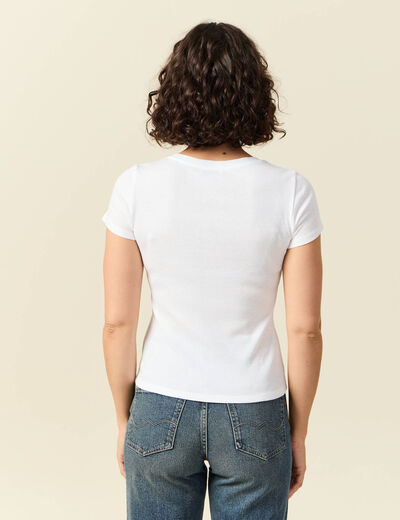 T-shirt cintr&eacute; col rond manches courtes blanc femme