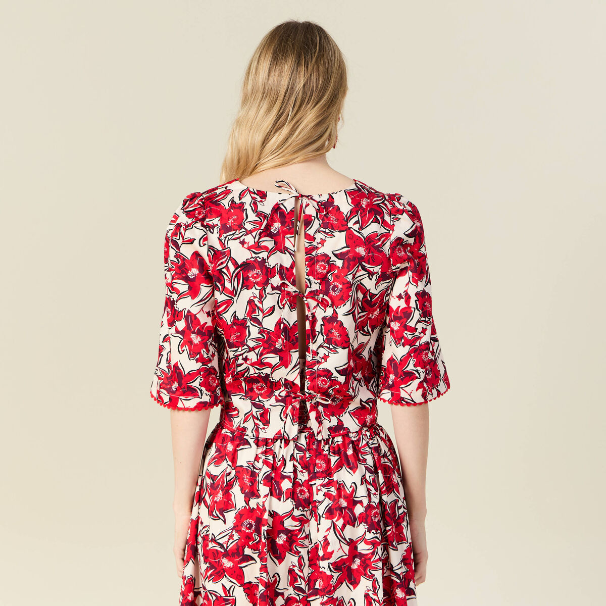 Blouse manches 3/4 rouge femme