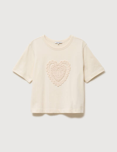 T-shirt droit court col rond en coton ivoire femme