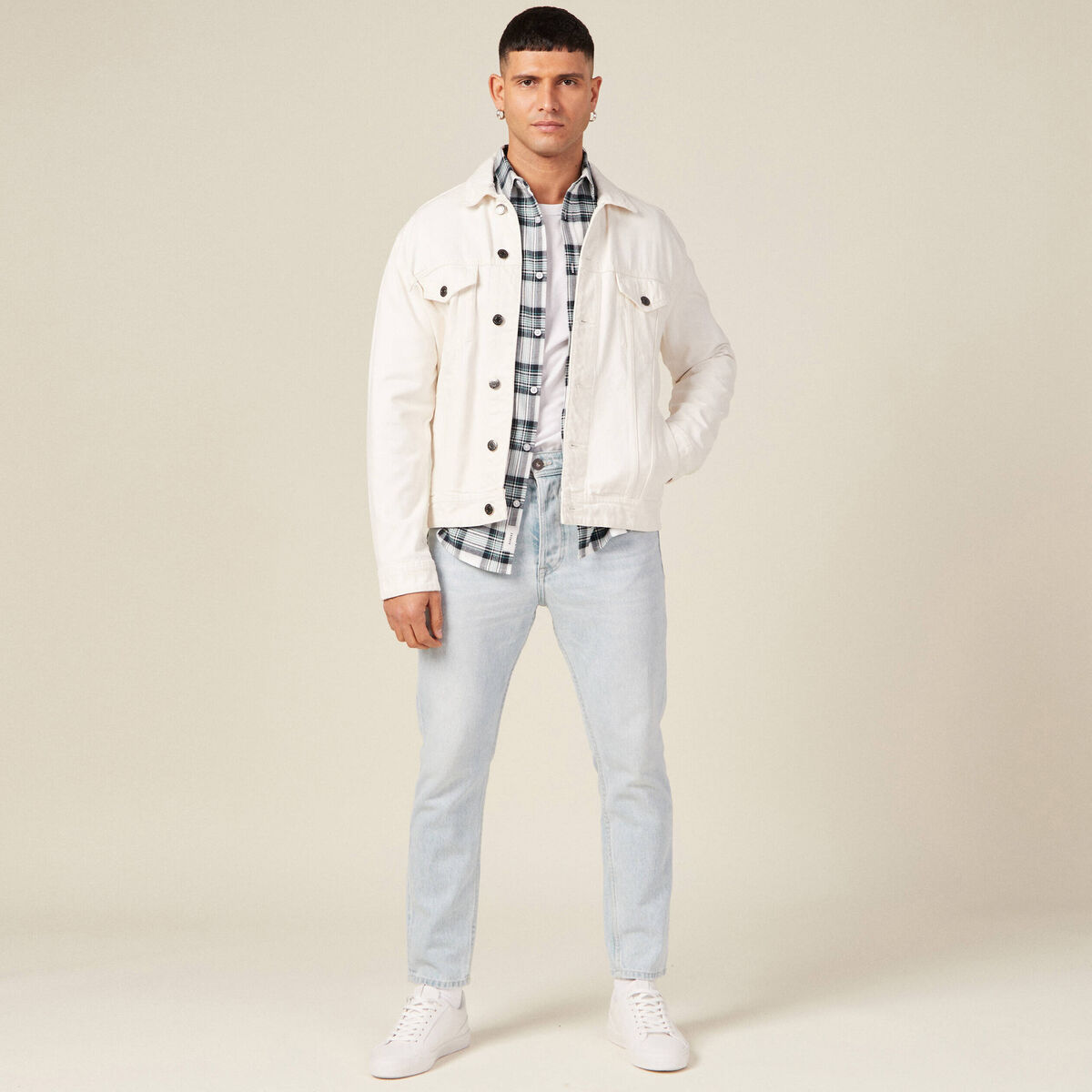 Chemise en coton manches longues ecru homme