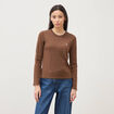 Pull fin col rond manches longues marron femme