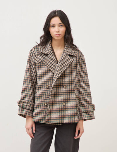 Caban oversize court col tailleur marron femme